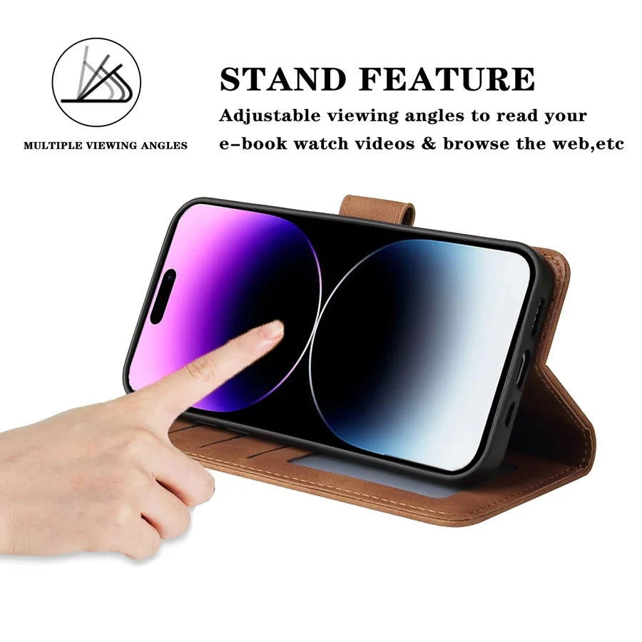 ZZXX Leather Wallet Phone Case For iPhone 15 Pro Max 14 13 Mini 12 11 XS XR X SE 2022 8 7 6 6s Plus Flip Card Slot Holder Cover - Slobuy