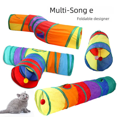 Zhenstore Treasure Interactive Pet Toy Cat Tunnel Rainbow Tunnel Running Track Rolling Dragon Cat Nest Polyester Material - Slobuy
