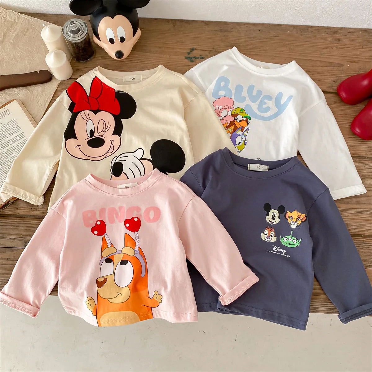 Trendy Brand Disney Children T-shirt Long-sleeved Tops Spring/autumn Clothing Kids Bottoming Shirt Cartoon Crewneck Girl Blouse - Slobuy