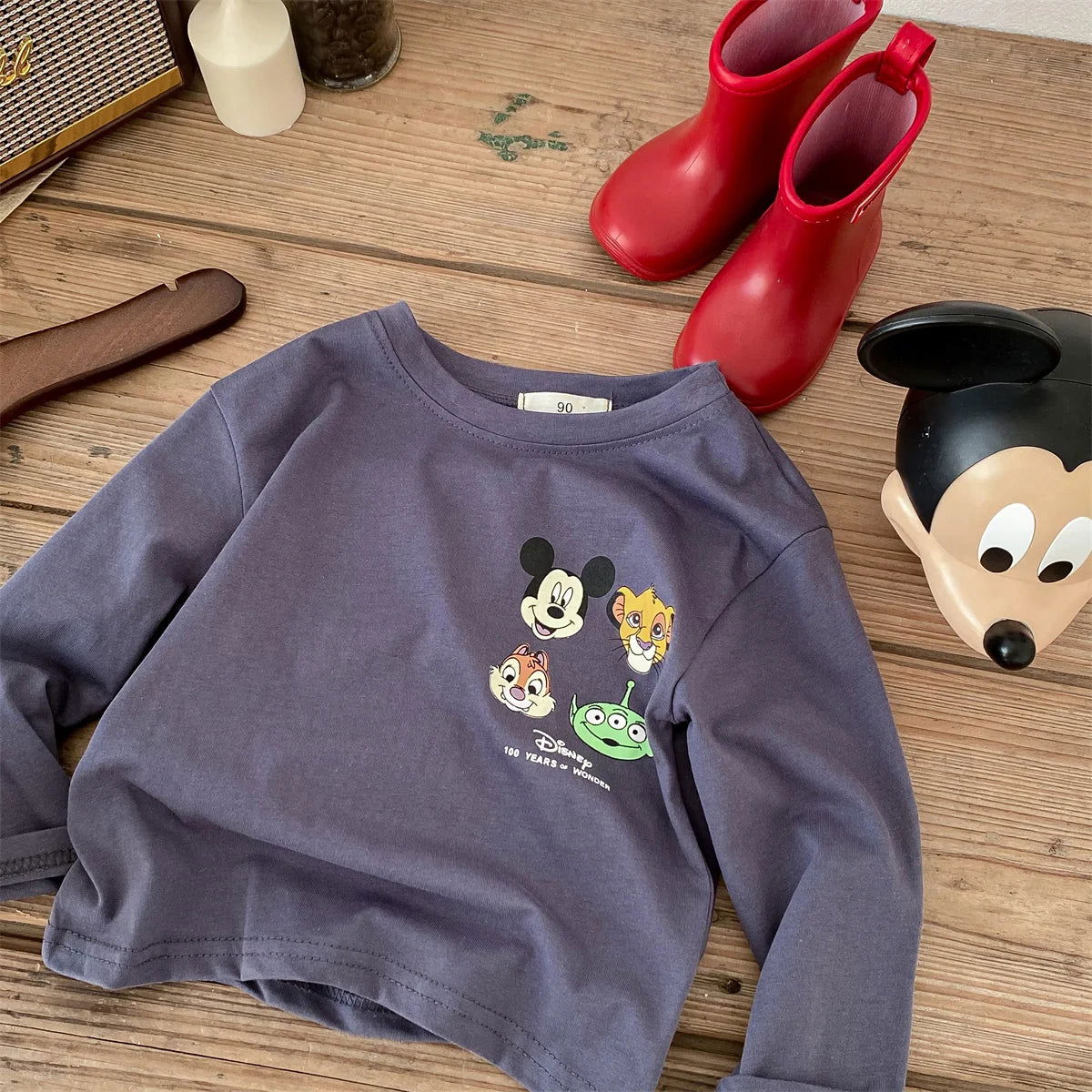 Trendy Brand Disney Children T-shirt Long-sleeved Tops Spring/autumn Clothing Kids Bottoming Shirt Cartoon Crewneck Girl Blouse - Slobuy