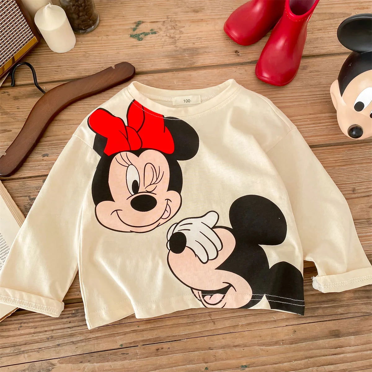 Trendy Brand Disney Children T-shirt Long-sleeved Tops Spring/autumn Clothing Kids Bottoming Shirt Cartoon Crewneck Girl Blouse - Slobuy
