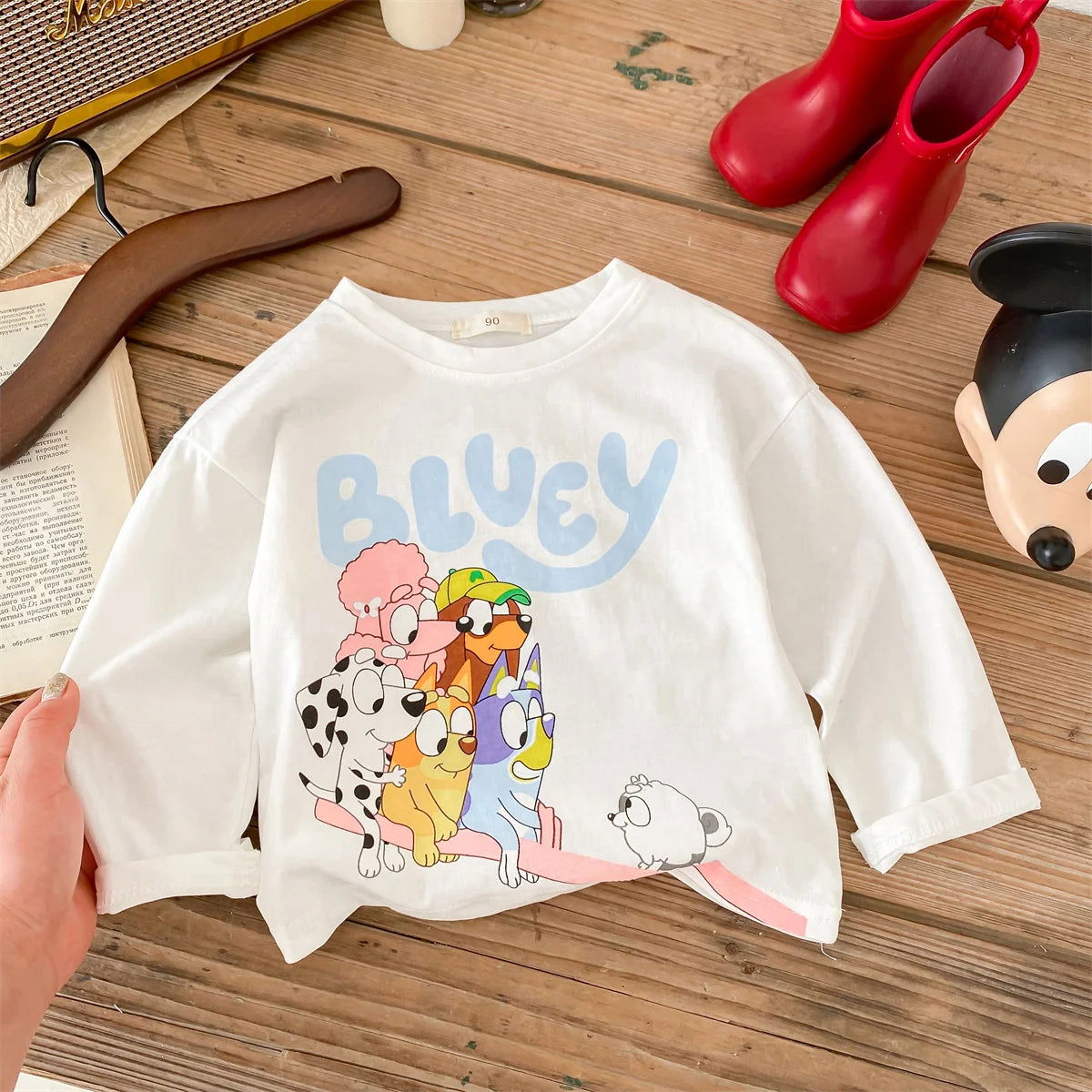 Trendy Brand Disney Children T-shirt Long-sleeved Tops Spring/autumn Clothing Kids Bottoming Shirt Cartoon Crewneck Girl Blouse - Slobuy