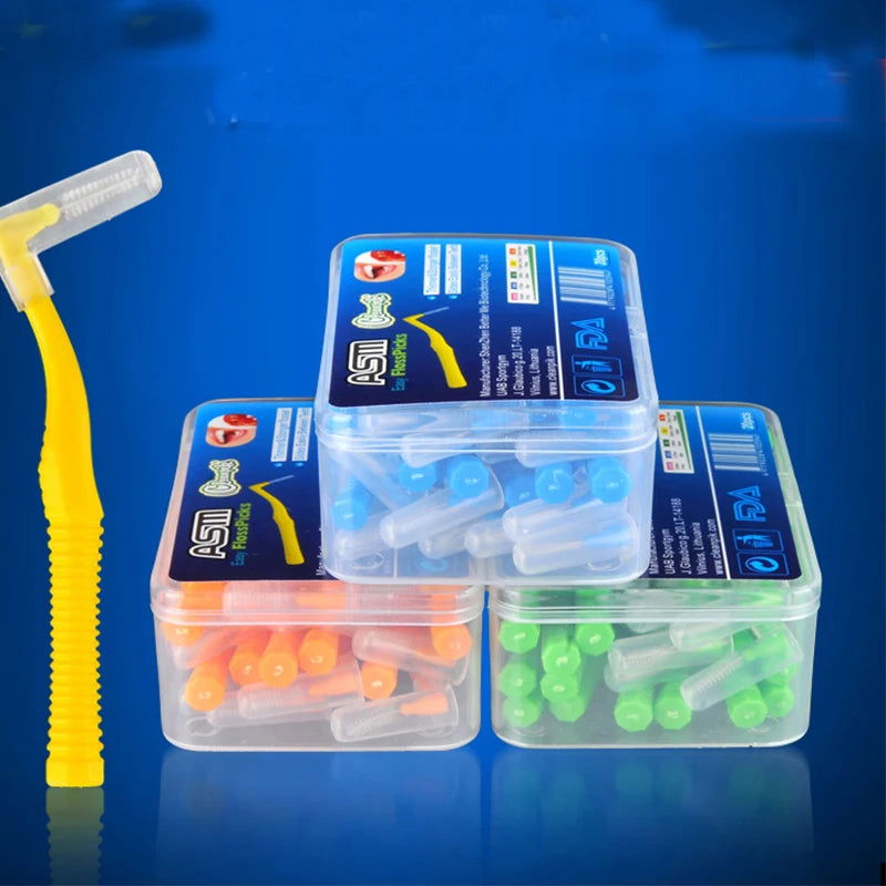 20Pcs/box L Shape Push-Pull Interdental Brush Orthodontic Toothpick Teeth Whitening Tooth Pick ToothBrush Oral Hygiene Care - Slobuy