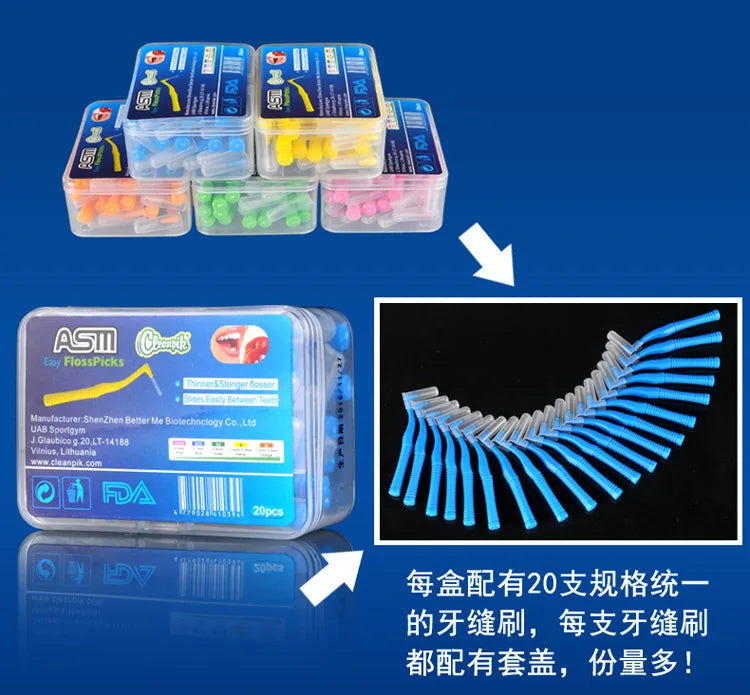 20Pcs/box L Shape Push-Pull Interdental Brush Orthodontic Toothpick Teeth Whitening Tooth Pick ToothBrush Oral Hygiene Care - Slobuy