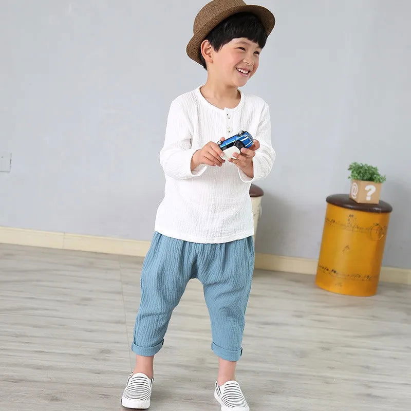 children t shirts fashion linen pleated boys t shirt children t-shirt 2023 summer baby boys girls t-shirt children clothes kids - Slobuy