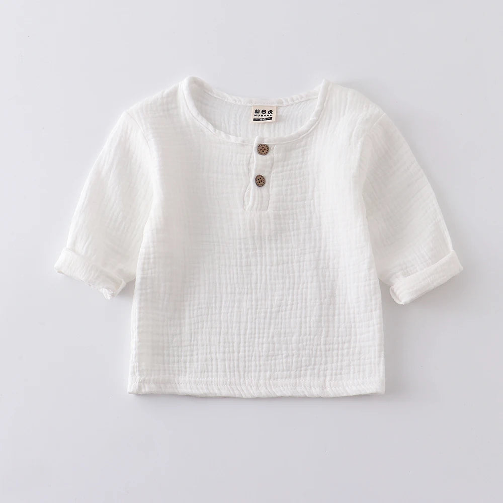 children t shirts fashion linen pleated boys t shirt children t-shirt 2023 summer baby boys girls t-shirt children clothes kids - Slobuy