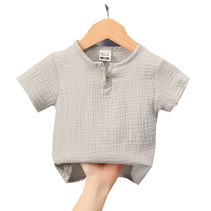 children t shirts fashion linen pleated boys t shirt children t-shirt 2023 summer baby boys girls t-shirt children clothes kids - Slobuy