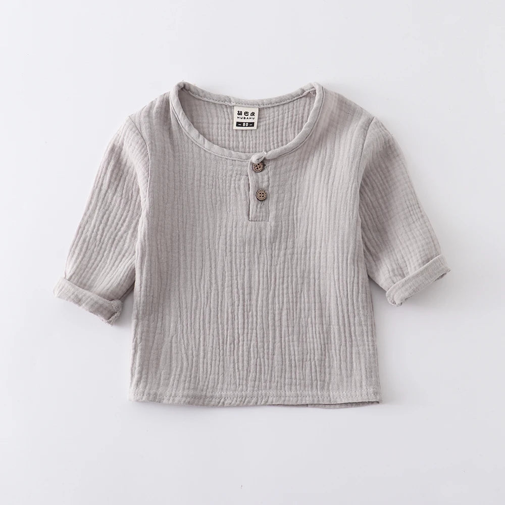 children t shirts fashion linen pleated boys t shirt children t-shirt 2023 summer baby boys girls t-shirt children clothes kids - Slobuy