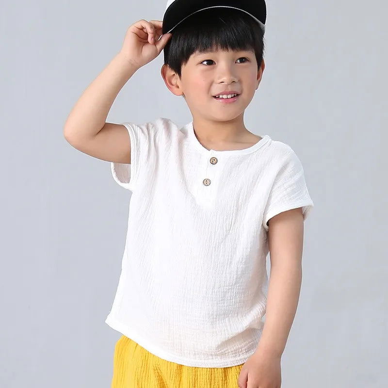 children t shirts fashion linen pleated boys t shirt children t-shirt 2023 summer baby boys girls t-shirt children clothes kids - Slobuy