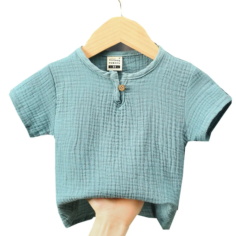 children t shirts fashion linen pleated boys t shirt children t-shirt 2023 summer baby boys girls t-shirt children clothes kids - Slobuy