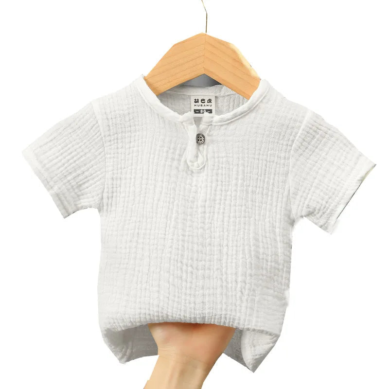 children t shirts fashion linen pleated boys t shirt children t-shirt 2023 summer baby boys girls t-shirt children clothes kids - Slobuy