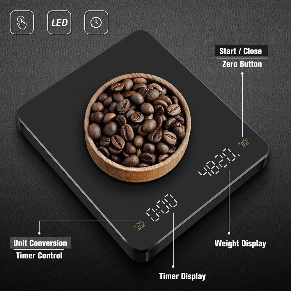 Digital Coffee Scale with Timer LED Screen Espresso USB 3kg Max.Weighing 0.1g High Precision Measures in Oz/ml/g Kitchen Scale - Slobuy