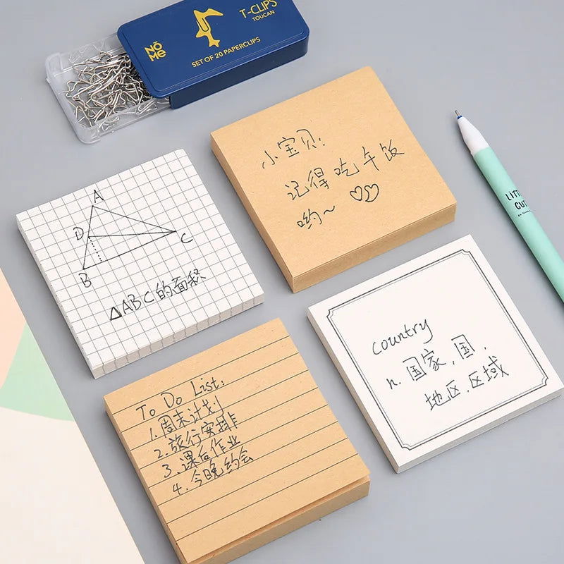 Sticky Stationery Notepad Office bookmark Sticky notes Posted it Khaki / white / kawaii design Stickers in notebook Memo pad - Slobuy
