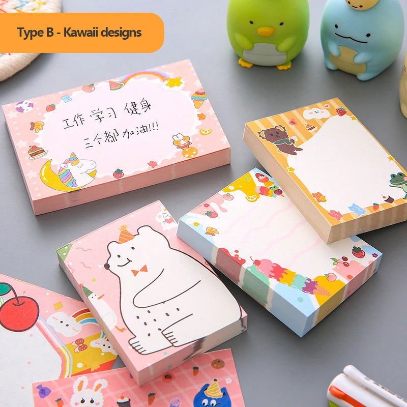 Sticky Stationery Notepad Office bookmark Sticky notes Posted it Khaki / white / kawaii design Stickers in notebook Memo pad - Slobuy