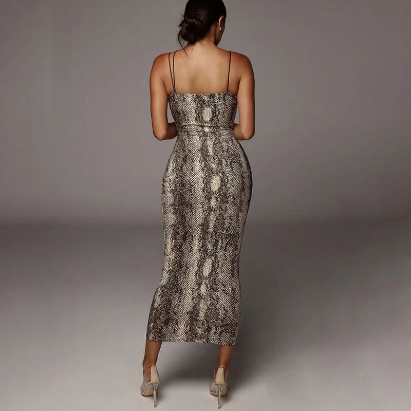 leopard print sleeveless V-neck sexy midi dress spring women fashion streetwear Christmas party outfits - Slobuy