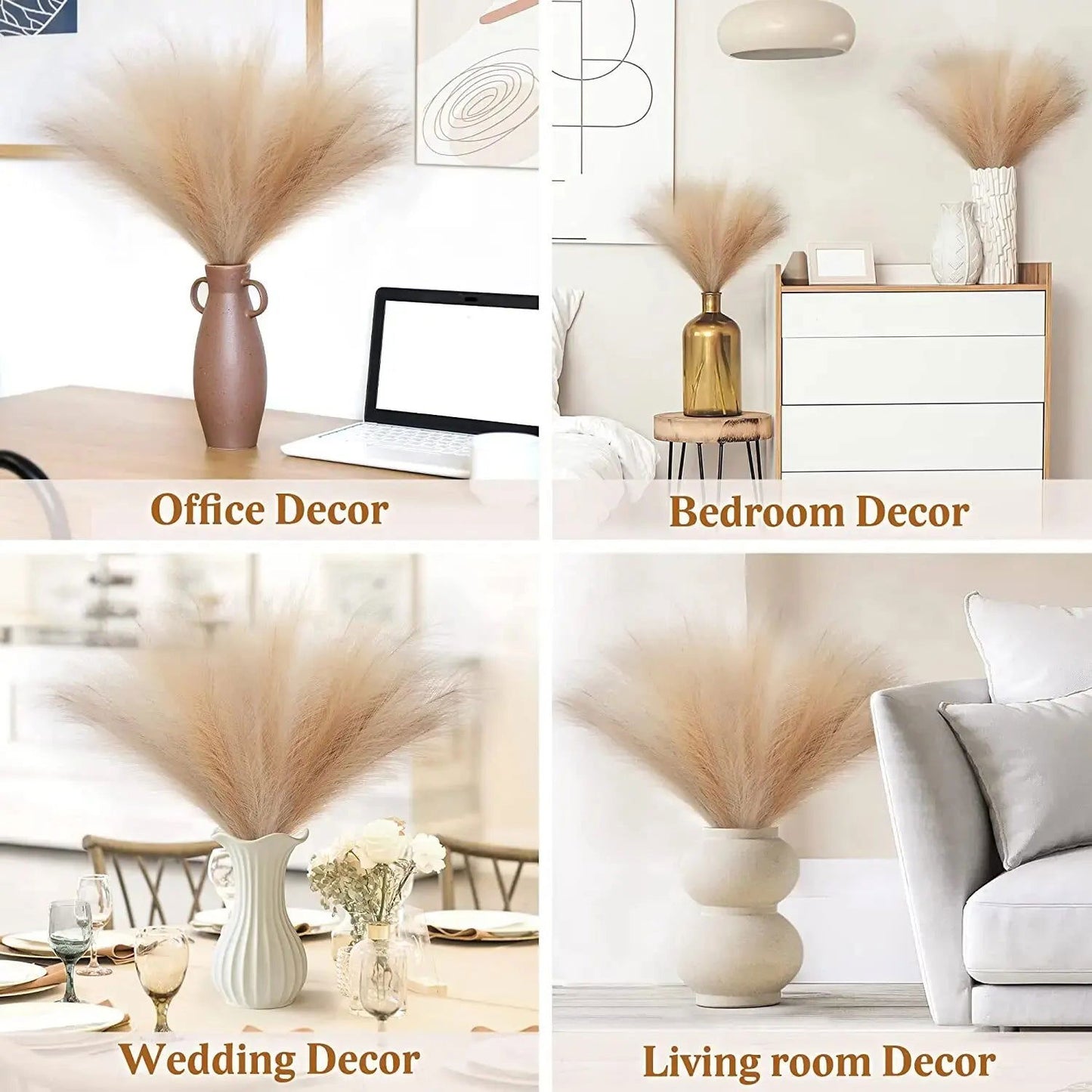 10PCS/lot Artificial Flowers Fluffy Pampas Grass Bouquet for Wedding Home Party Vase Decoration Boho Fake Plant Reed Flowers - Slobuy
