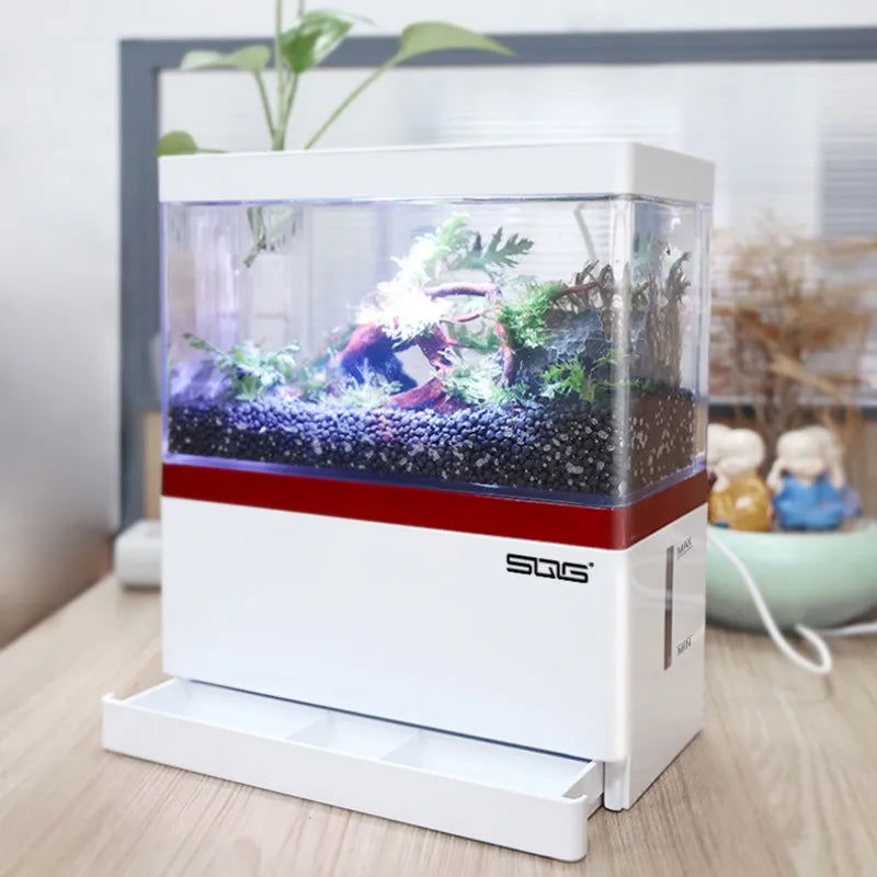 mini fish tank Self circulating fish tank with charging filter desktop living room household water free ecological aquarium - Slobuy