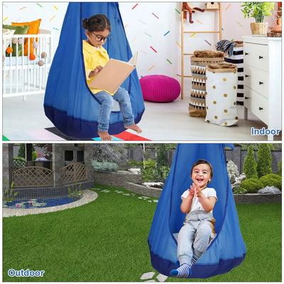 Hammock Chair Child Kids Hanging Hammock for Playing Resting Soft Seat with Inflatable Cushion Indoor/outdoor Garden Backyard - Slobuy