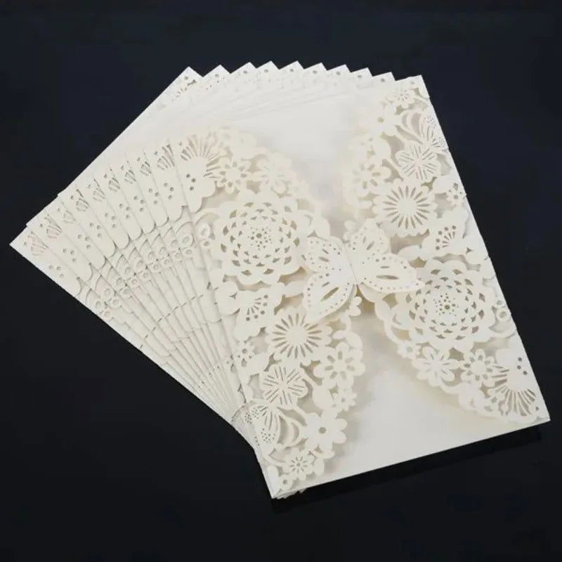 10pcs/pack Butterfly 3D Invitation Card Flower Wedding Cards Debut Invitations Birthday Laser Cut Party Cards 5x7in 5R Size - Slobuy