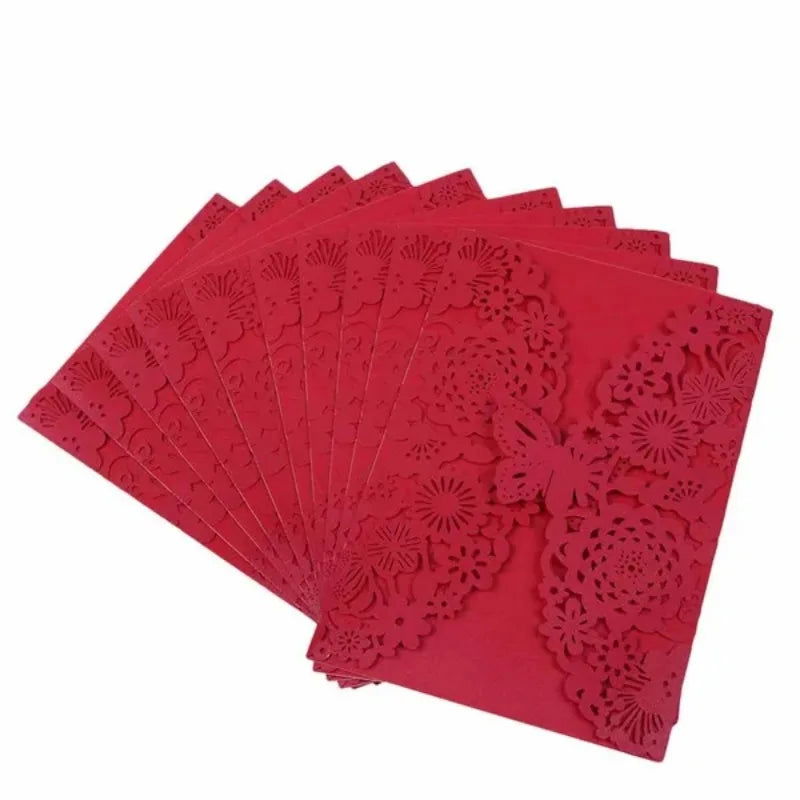 10pcs/pack Butterfly 3D Invitation Card Flower Wedding Cards Debut Invitations Birthday Laser Cut Party Cards 5x7in 5R Size - Slobuy
