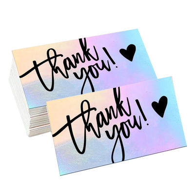 50pcs/pack Laser Thank You Card For Supporting Business Package Decoration Holographic Card Rainbow Thank You Card - Slobuy