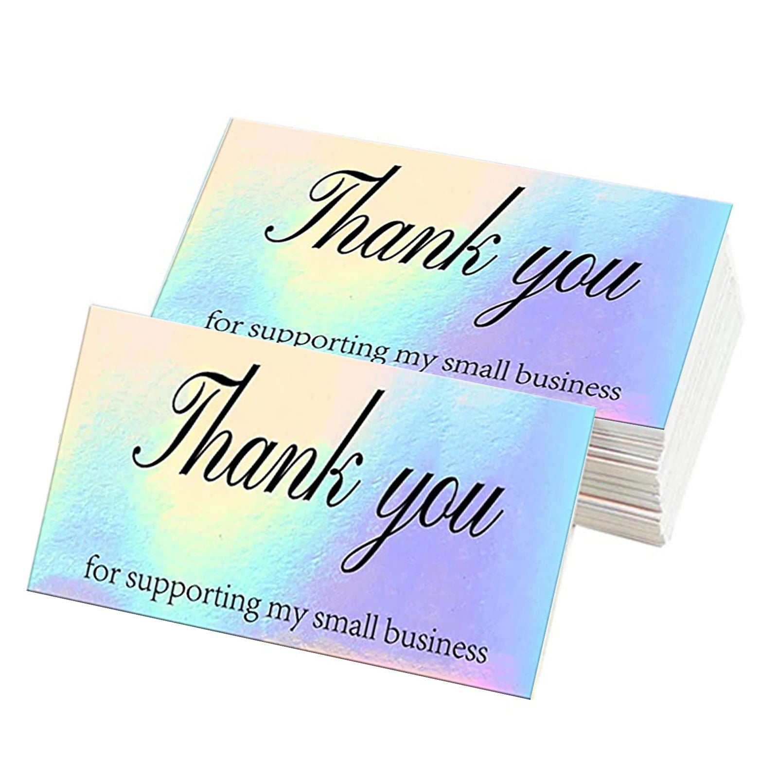 50pcs/pack Laser Thank You Card For Supporting Business Package Decoration Holographic Card Rainbow Thank You Card - Slobuy