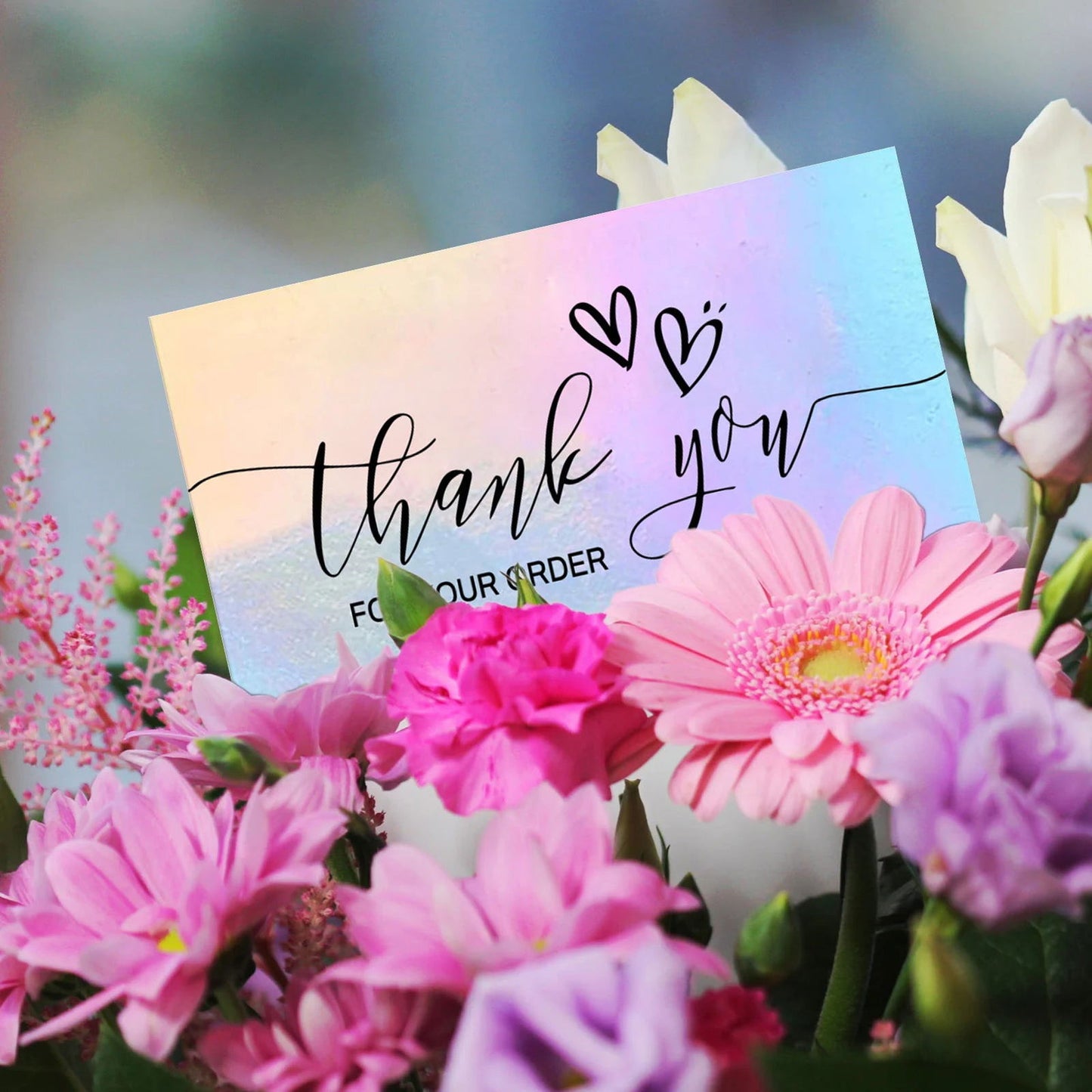 50pcs/pack Laser Thank You Card For Supporting Business Package Decoration Holographic Card Rainbow Thank You Card - Slobuy