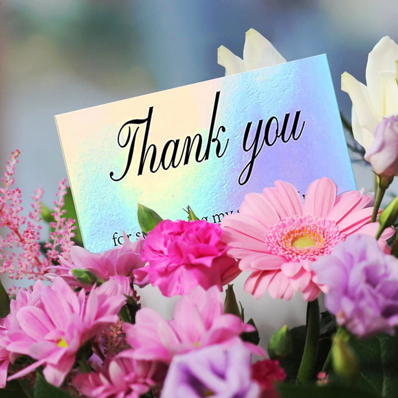 50pcs/pack Laser Thank You Card For Supporting Business Package Decoration Holographic Card Rainbow Thank You Card - Slobuy