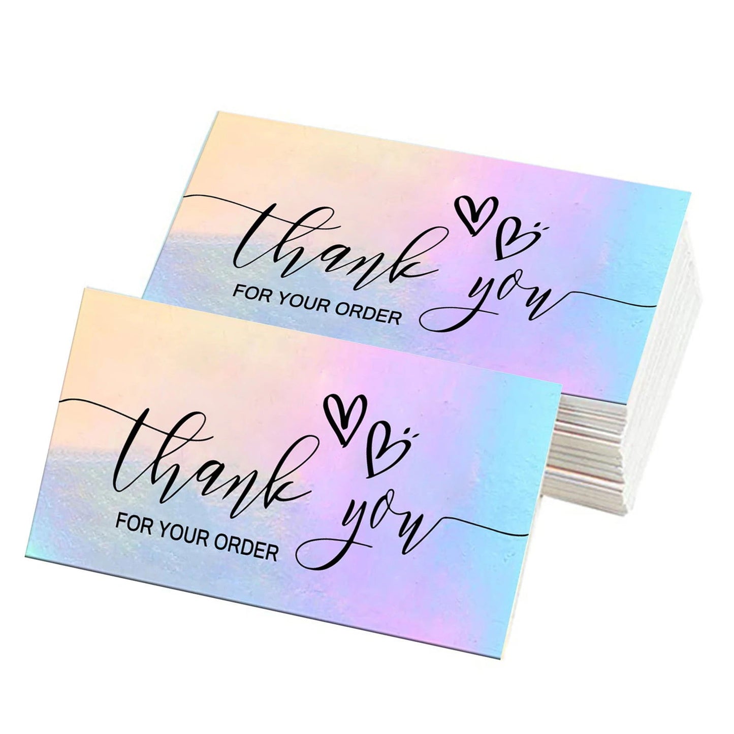 50pcs/pack Laser Thank You Card For Supporting Business Package Decoration Holographic Card Rainbow Thank You Card - Slobuy