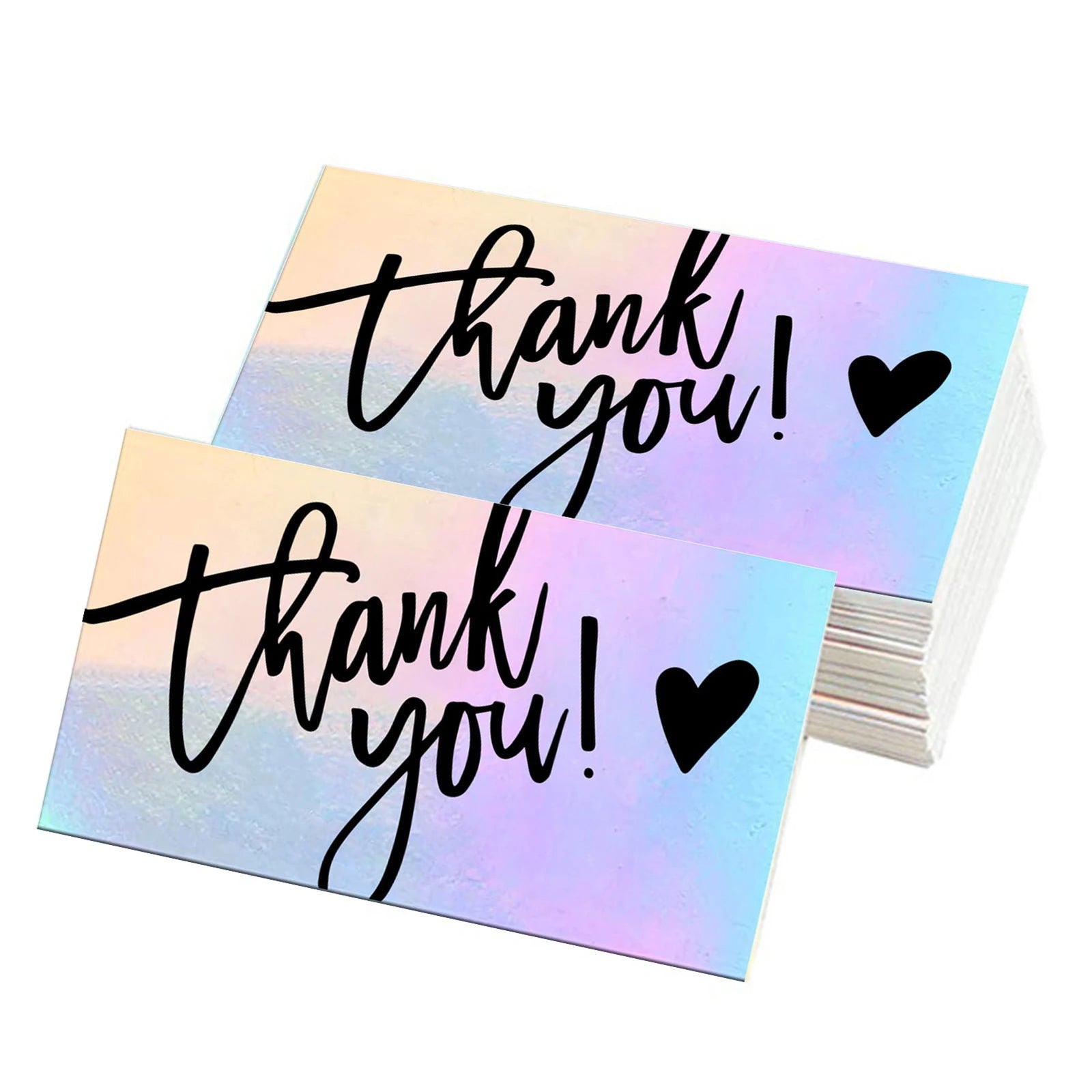 50pcs/pack Laser Thank You Card For Supporting Business Package Decoration Holographic Card Rainbow Thank You Card - Slobuy