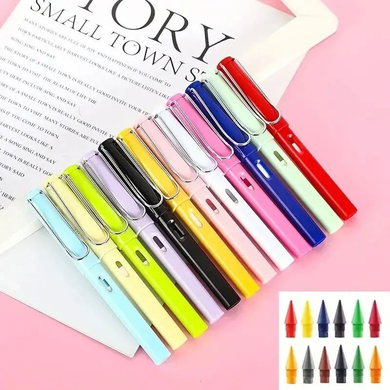 12pcs/set Color Eternal Pencil Can Be Wiped Magic Replace Head Eco Friendly Student Painting Kids Gift Draw School Supply Gifts - Slobuy