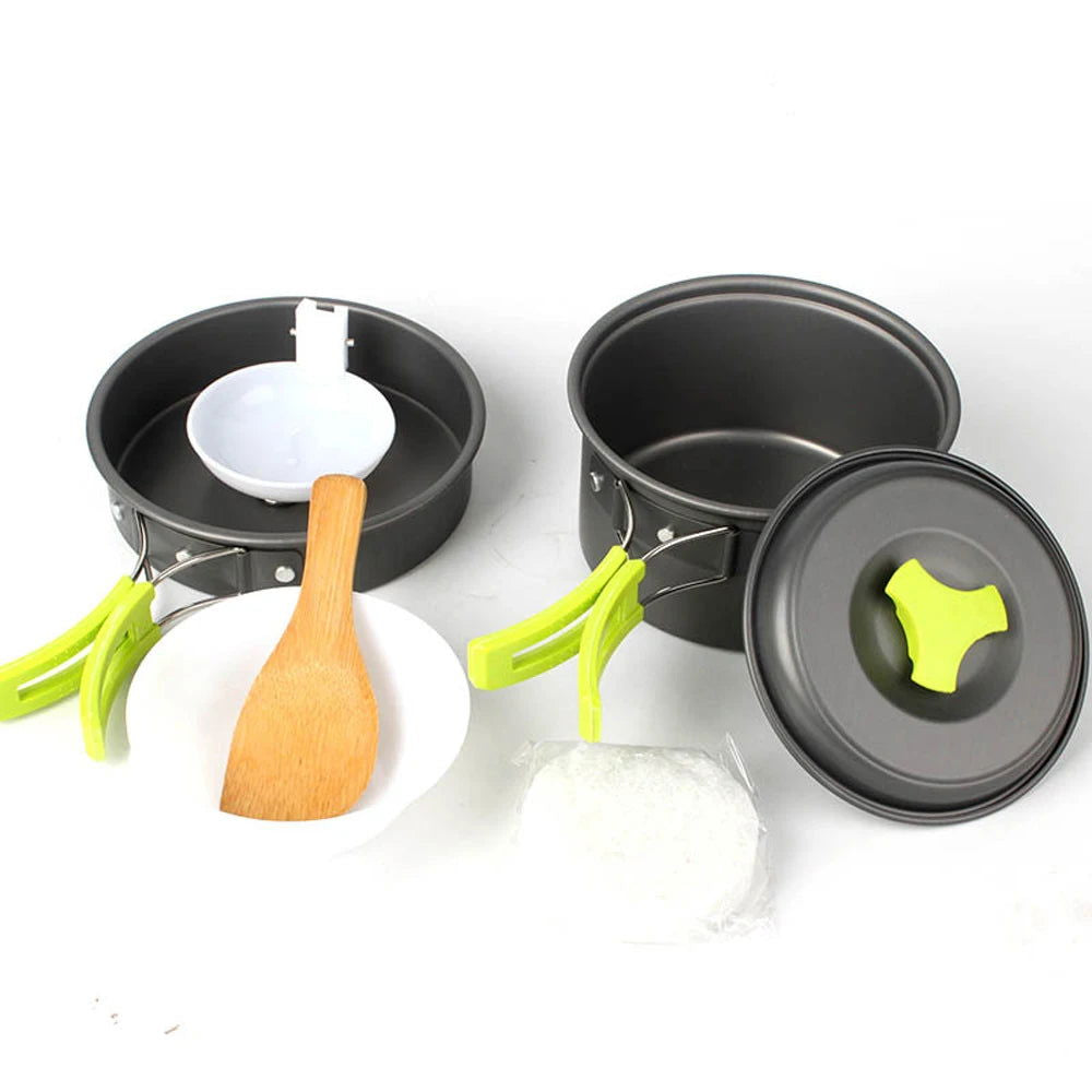 6pcs/set Portable 2-3 Persons Cookware Bowl Pot Spoon for Outdoor Camping Hiking Backpacking Travel Tableware Picnic Accessories - Slobuy