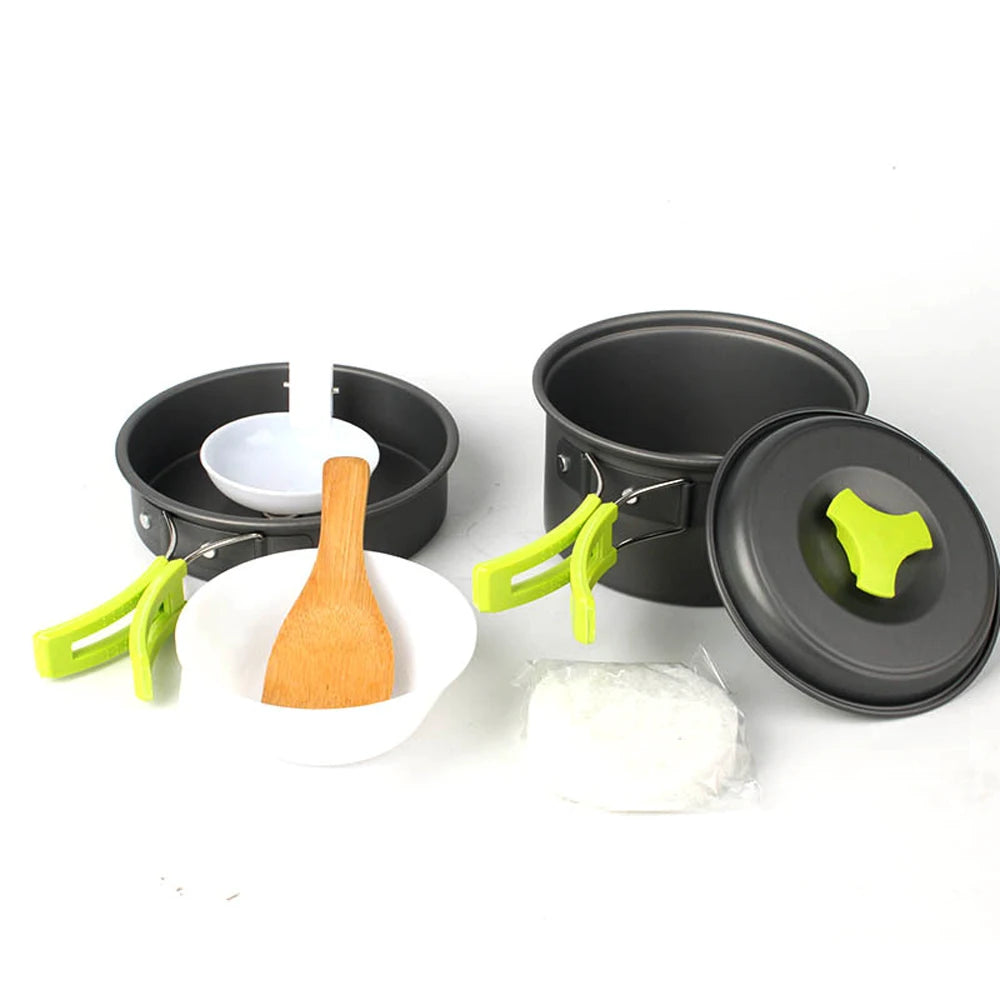 6pcs/set Portable 2-3 Persons Cookware Bowl Pot Spoon for Outdoor Camping Hiking Backpacking Travel Tableware Picnic Accessories - Slobuy