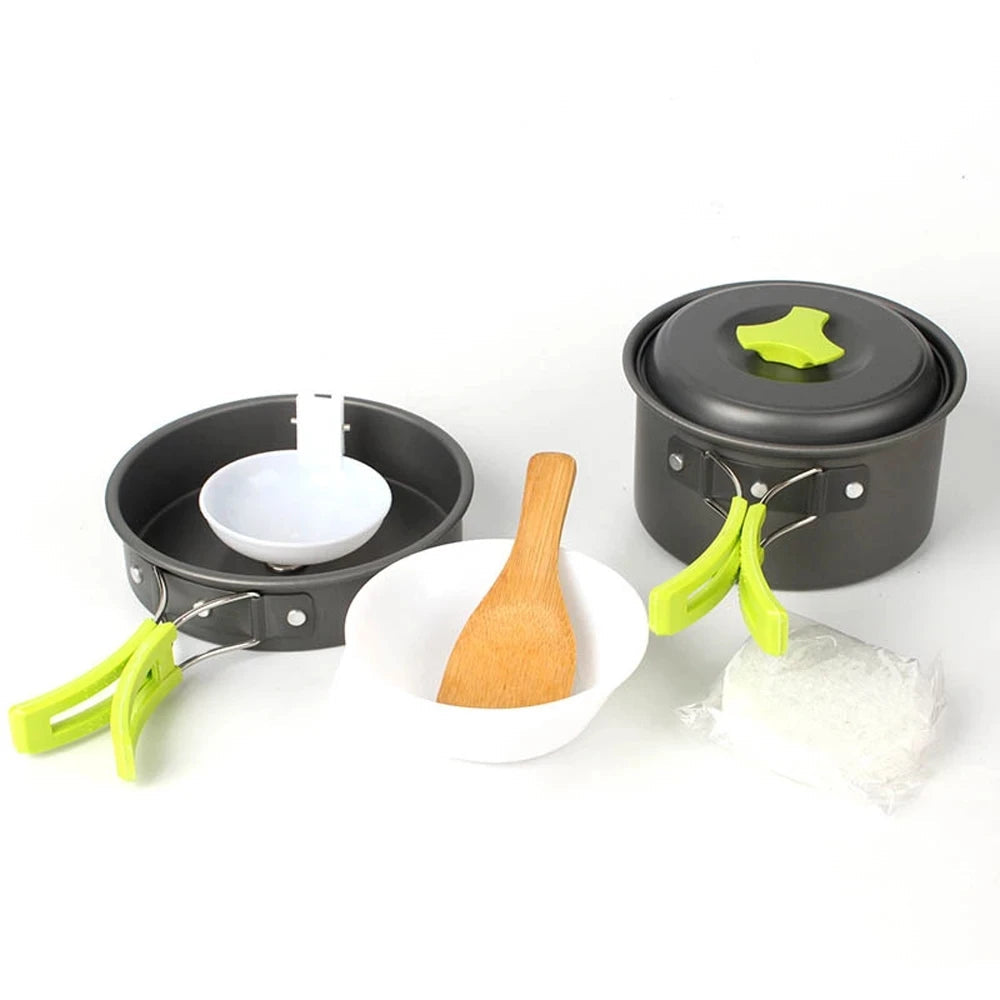 6pcs/set Portable 2-3 Persons Cookware Bowl Pot Spoon for Outdoor Camping Hiking Backpacking Travel Tableware Picnic Accessories - Slobuy