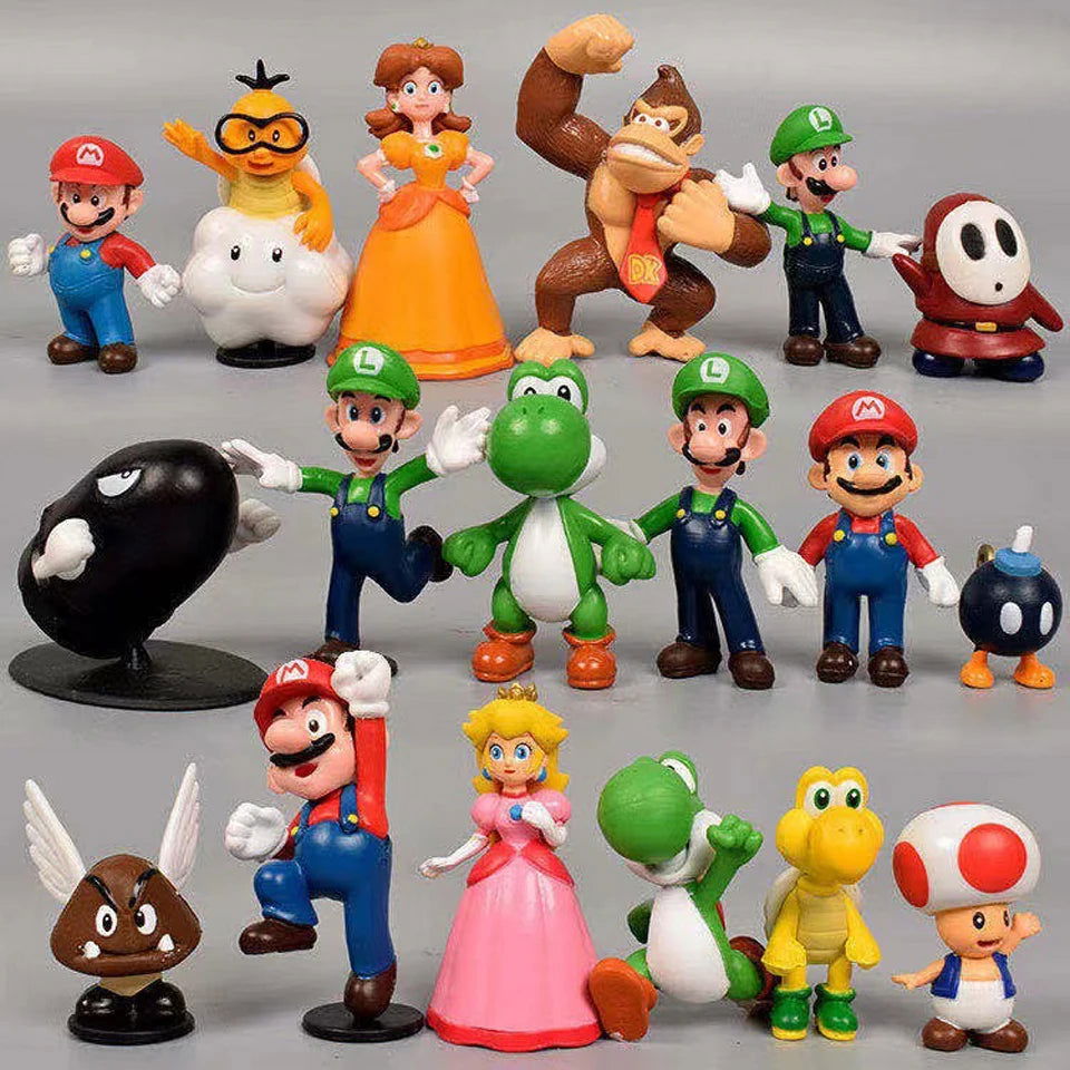 6-18pcs/set Super Mario Bros PVC Action Figure Toys Dolls Model Set Luigi Yoshi Donkey Kong Mushroom for kids birthday gifts - Slobuy