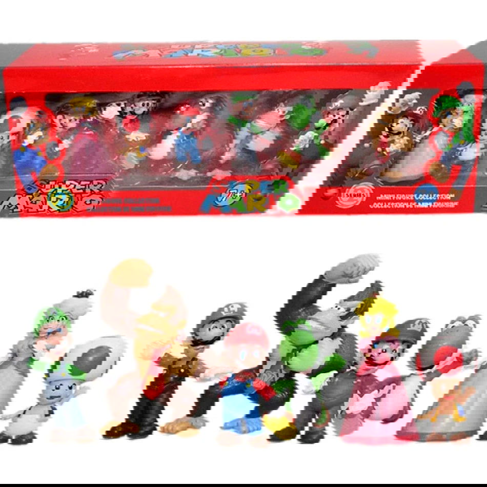 6-18pcs/set Super Mario Bros PVC Action Figure Toys Dolls Model Set Luigi Yoshi Donkey Kong Mushroom for kids birthday gifts - Slobuy