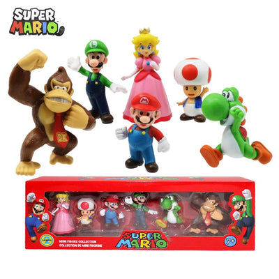 6pcs/set Super Mario Bros PVC Action Figure Toys Dolls Model Set Luigi Yoshi Donkey Kong Mushroom for kids birthday gifts - Slobuy