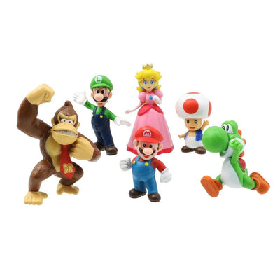 6pcs/set Super Mario Bros PVC Action Figure Toys Dolls Model Set Luigi Yoshi Donkey Kong Mushroom for kids birthday gifts - Slobuy