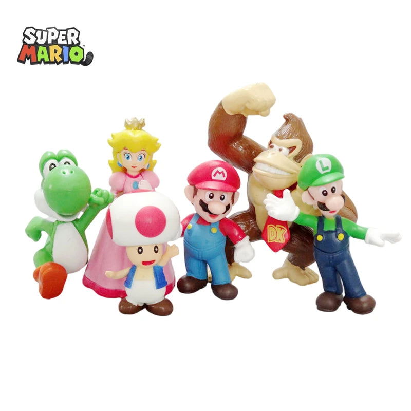 6pcs/set Super Mario Bros PVC Action Figure Toys Dolls Model Set Luigi Yoshi Donkey Kong Mushroom for kids birthday gifts - Slobuy