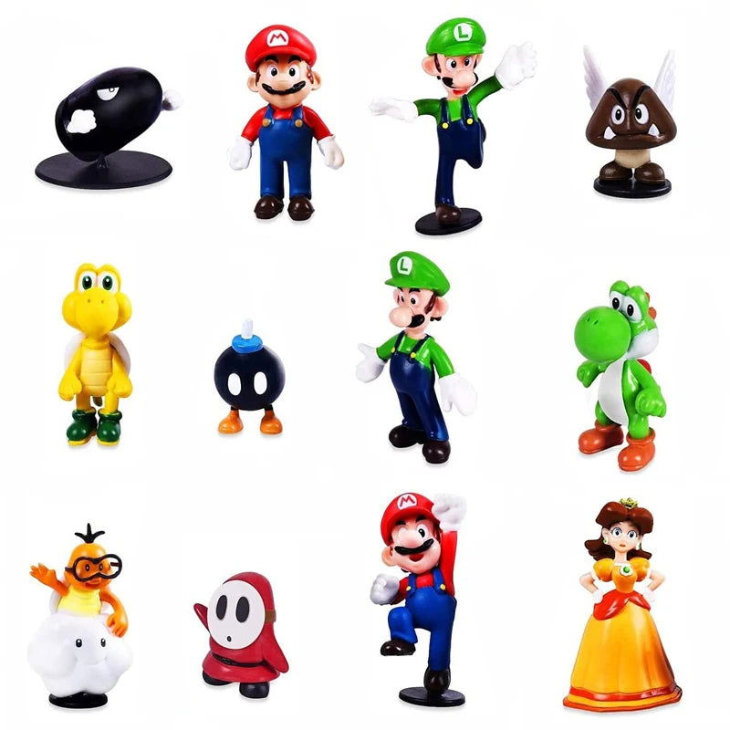 6pcs/set Super Mario Bros PVC Action Figure Toys Dolls Model Set Luigi Yoshi Donkey Kong Mushroom for kids birthday gifts - Slobuy