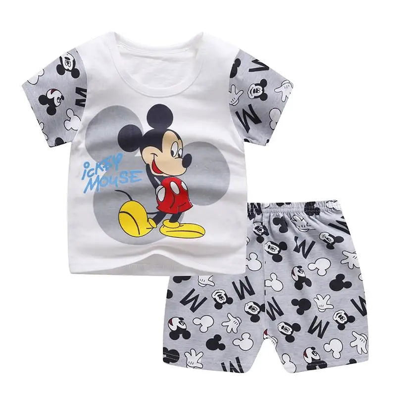 Cartoon Kids Set Mickey Mouse Printed Children's Clothes T-shirt Shorts 2pc/set Toddler Boys Short Sleeved Suit Kids Tracksuits - Slobuy