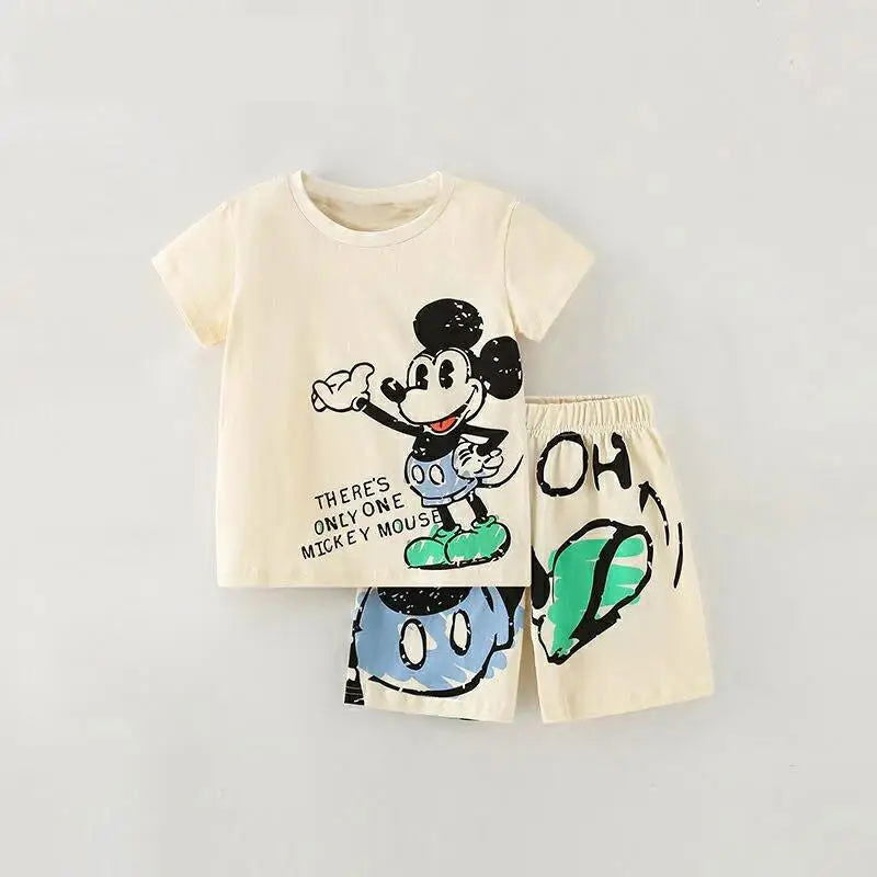 Cartoon Kids Set Mickey Mouse Printed Children's Clothes T-shirt Shorts 2pc/set Toddler Boys Short Sleeved Suit Kids Tracksuits - Slobuy