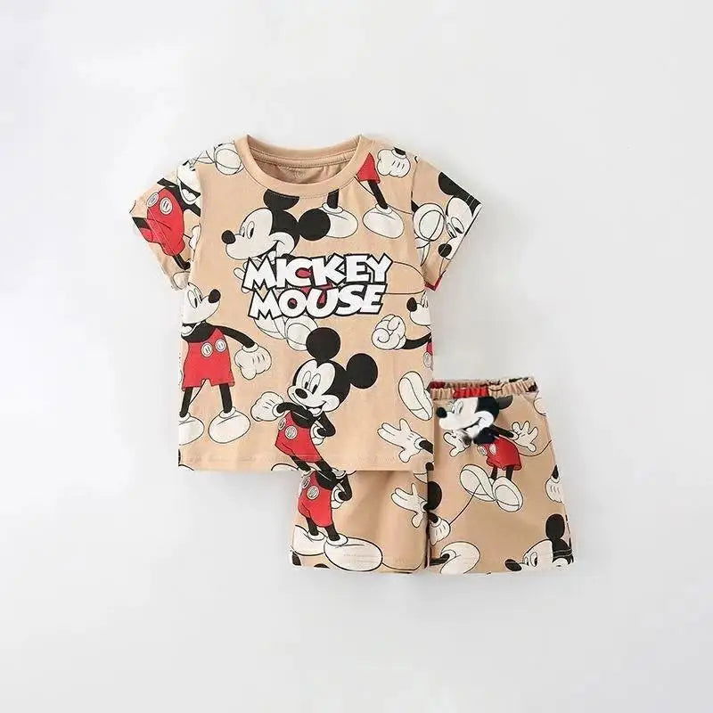 Cartoon Kids Set Mickey Mouse Printed Children's Clothes T-shirt Shorts 2pc/set Toddler Boys Short Sleeved Suit Kids Tracksuits - Slobuy