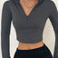 solid color casual T-shirt women long sleeves turtleneck crop tops sexy simple style party club 2022 spring summer new - Slobuy