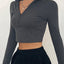 solid color casual T-shirt women long sleeves turtleneck crop tops sexy simple style party club 2022 spring summer new - Slobuy