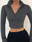 solid color casual T-shirt women long sleeves turtleneck crop tops sexy simple style party club 2022 spring summer new - Slobuy