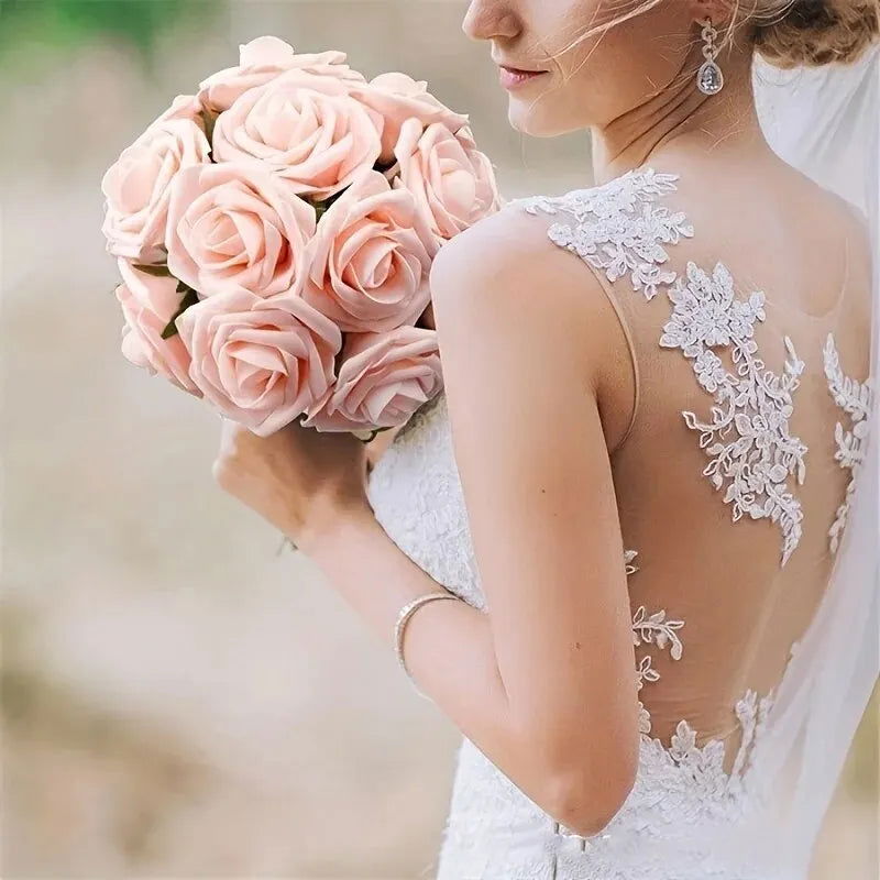 25pcs Artificial Flowers, Fake Flowers Roses W/stem For DIY Wedding Bouquets Centerpieces Arrangements Party Home Decorations - Slobuy