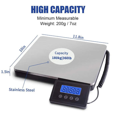 Shipping scale of 360 pounds with high precision, resistant stainless steel postal scale with timer/clamp/tare - Slobuy