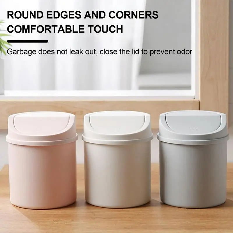 universal Waste Bin with Lid Desktop Office Organizer Storage Home Garbage Basket Container Table Trash Bin Small Trash Can - Slobuy